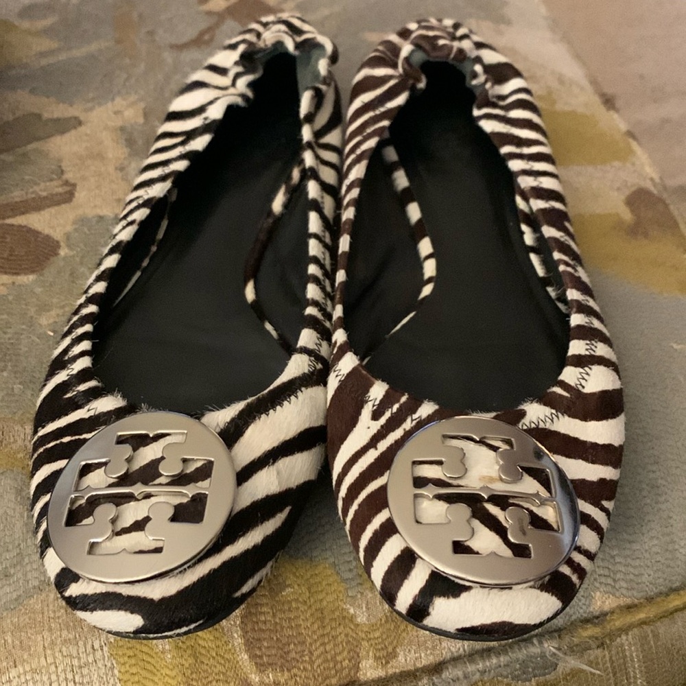 Tory Burch Zebra Calf Hair Ballet Flats Size 10